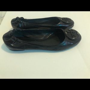 Tory Burch Reva Iconic Black Patent Leather Flats